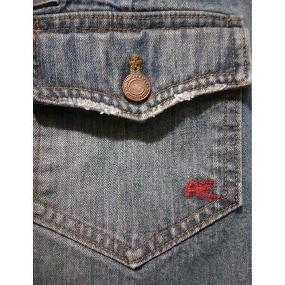 American Eagle Denim Mini Skirt Distressed Stone Wash Flap Pocket Womens Sz 10 - Picture 8 of 9